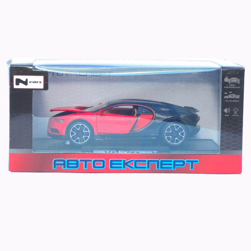 Ігрова машинка Бугатті Широн "Автопром" Bugatti Chiron (1:32) червон. інерц., світ, звук, відкр. двері,14*6*5 см (LF - 83880)