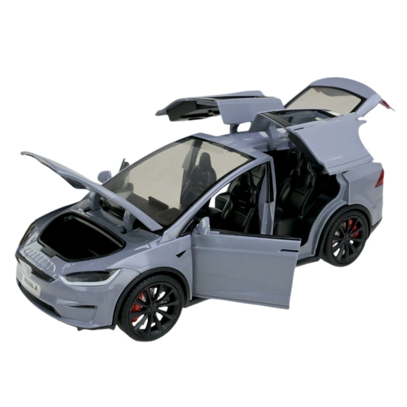 Машинка металева Tesla Model X Electrocar Тесла Модель X Електрокар сіра 1:24 зарядна станція звук світло відч двері капот багажник гум колеса 18*6*8см (AP7712)