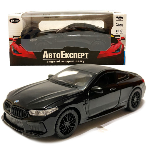 Іграшкова машинка металева BMW M8 Competition Coupe, БМВ, чорна, звук, світло, інерція, откр двері, багажник, капот, Автоексперт, 1:32, 14,9*4,9*5,9см (42212) 