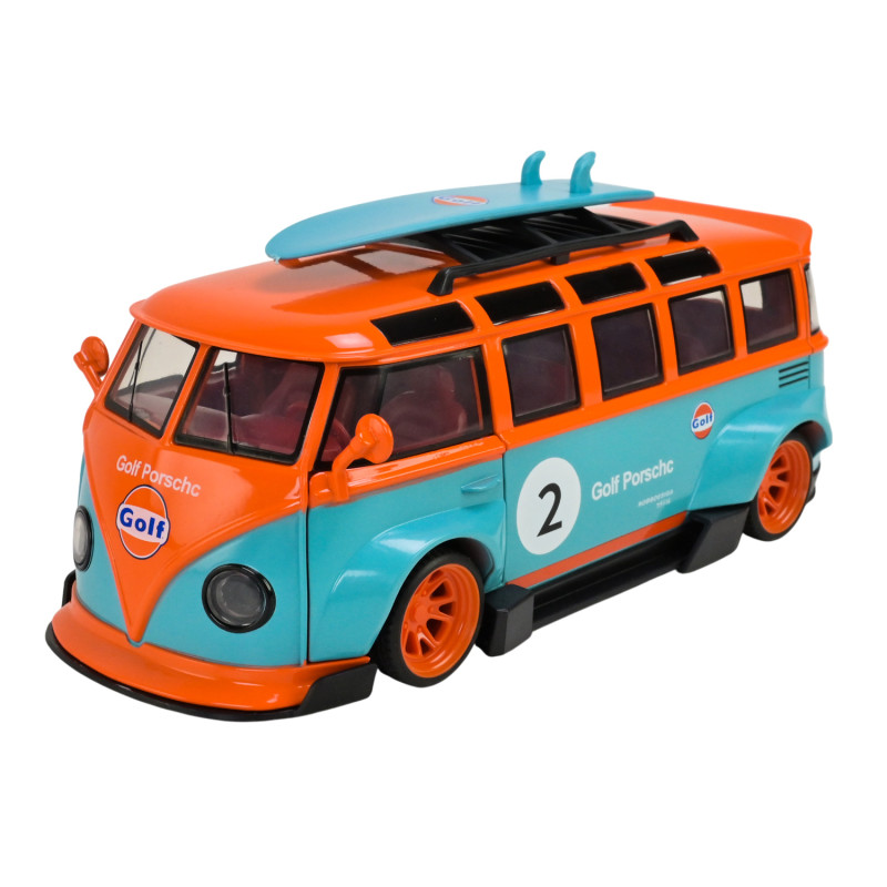 Машинка металева Volkswagen t1 bus Автопром помаранчево-блакитна 1:24 звук світло 19,5*8,5*5 см (AP7751)