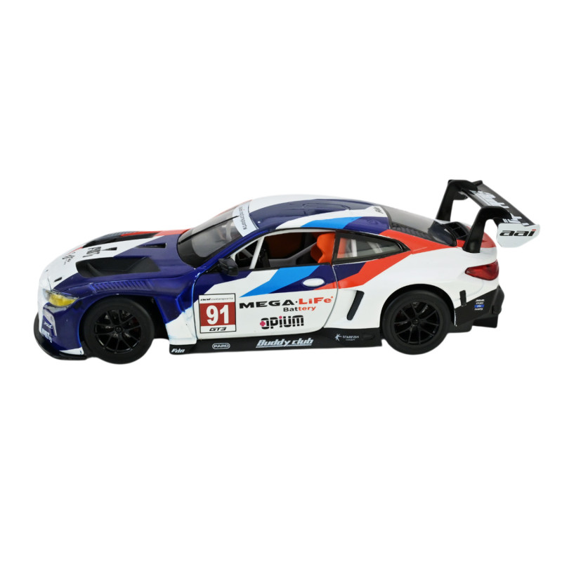 Машина метал BMW M4 GT3 Sport БМВ Автопром синя 1:24 світло звук відкр дв 21*9*5,5 см (68282A(B))