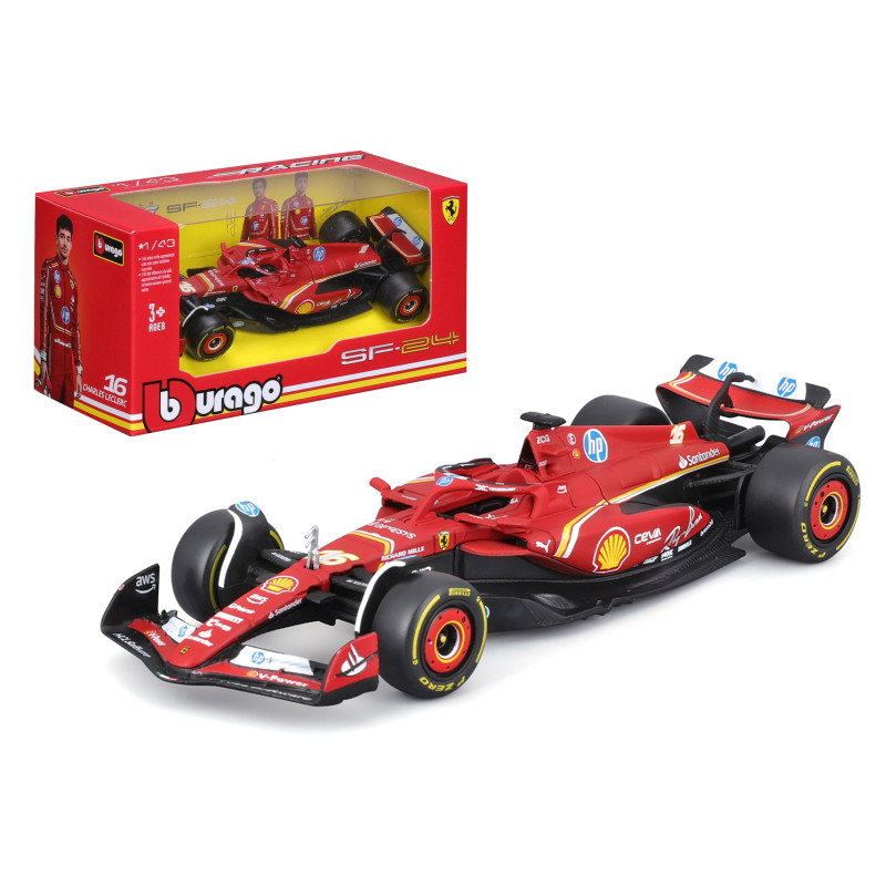 Машинка металева Ferrari Racing SF-24 Bburago, 1:43, Фераррі Рейсінг SF-24 Ббураго, 13*5*3 см (18-36844)