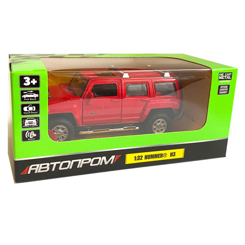 Машинка маталева дитяча Hummer H3 «Автопром» Хамер H3, червона, світ, звук, відкр. двері, баг., 15*6*6 см (68321)