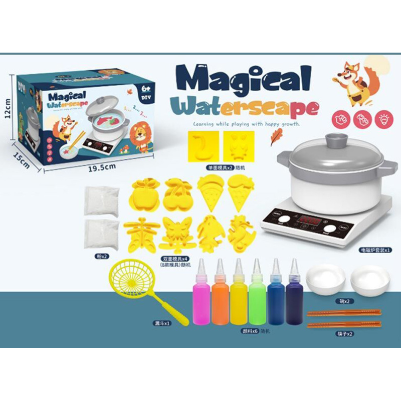 Набір для творчості Magical Waterscape 10 формочок, 6 пляшечок з рідиною, фігурки, каструля, плита, звуки, аксесуари, в боксі, уп 19*15*12см (695)