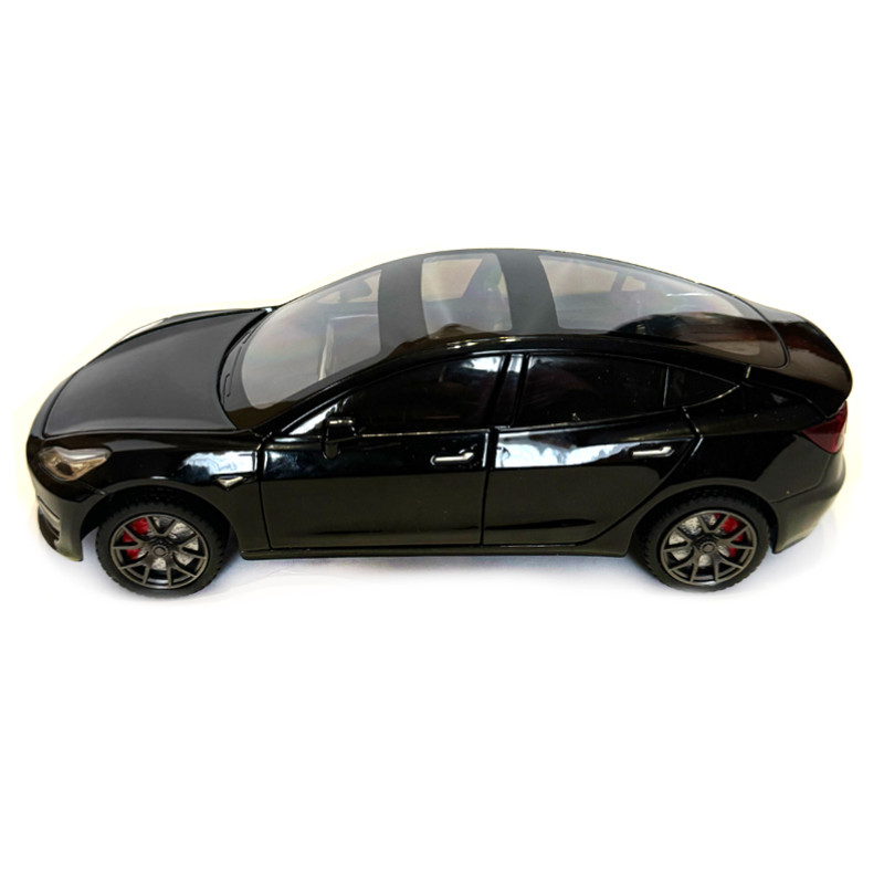 Машинка металева Tesla Model 3 Тесла чорна 1:24 звук світло інерція відкр двері багажник капот гумові колеса 20,5*8*7см (GT-9820)