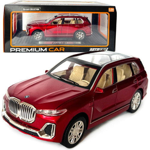 Машинка металева BMW X7 БМВ червона 1:24 світло звук відкриваються двері баг капот резинові колеса 19*7,5*8см (AP-1843) 