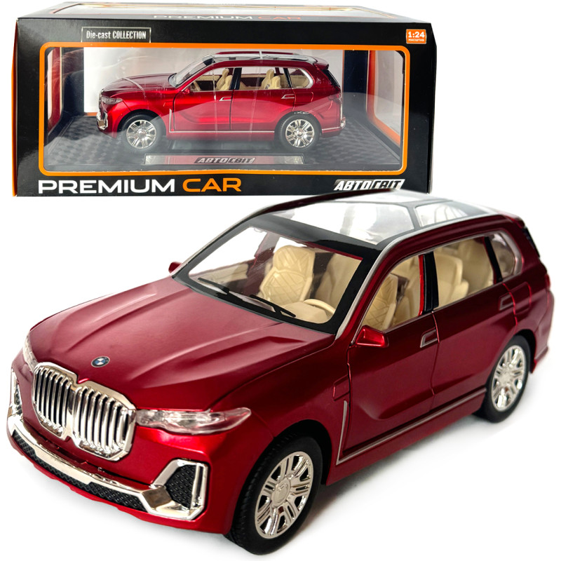 Машинка металева BMW X7 БМВ червона 1:24 світло звук відкриваються двері баг капот резинові колеса 19*7,5*8см (AP-1843)