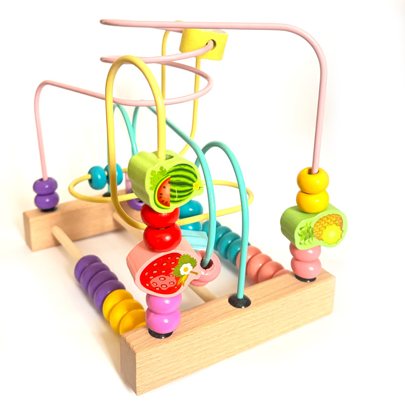 Пальчиковый лабиринт WToys дерево 2 счеты цветные бусинки фруктовые фигурки 21*15*20см (14026)