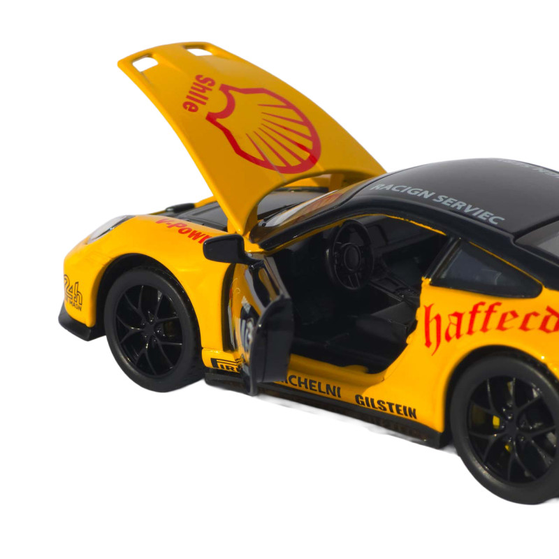 Машинка металл Porsche 911 GT3 RS Порше желтая 1:32 свет звук открыв двери капот багажник (TK-11356)