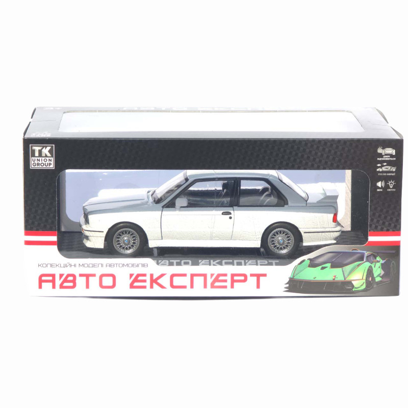 Машинка метал BMW M3 (E30) АвтоЕксперт біла 1:24 світло звук відкр двері капот багажник (1273-27)