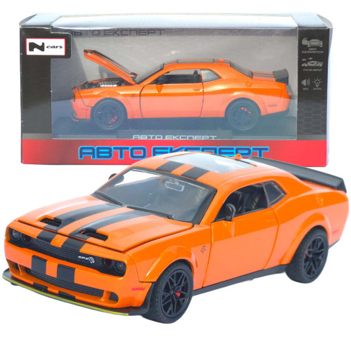 Машинка метал Dodge Challenger SRT Hellcat АвтоЕксперт помаранчева 1:32 звук світло 15,7*7*5 см (LF-30608)