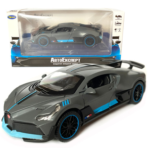 Іграшкова машинка металева Bugatti Divo, Бугатті, сіра, звук, світло, інерція, відкр двері, Автоексперт, 1:32,15*7*5см (ТК-10063) 