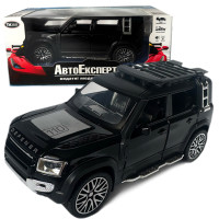 Машинка металлическая Land Rover Defender Ленд Ровер Дефендер черный 1:32 откр двери баг капот звук свет 16*6,5*7 см (32206)