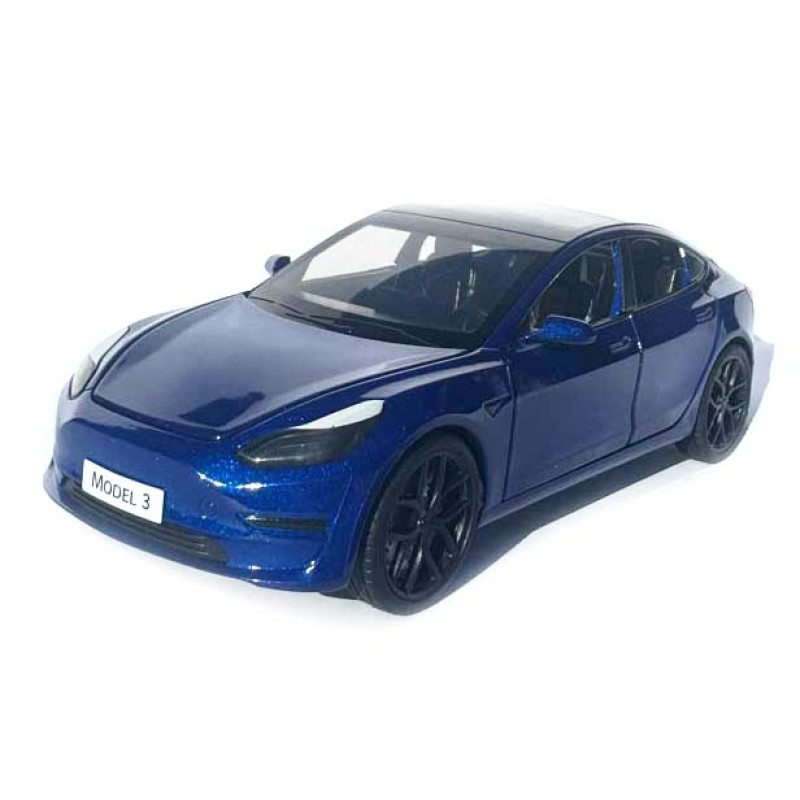 Машинка метал Tesla model 3 синя Тесла 1:24 відкр двері баг капот звук світло 18,5*6*8,5см (EL-94022)