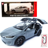 Машинка металл Tesla model X  серая Тесла 1:24 откр двери баг капот звук свет 17,5*7,5*5,5см (EL 97188)