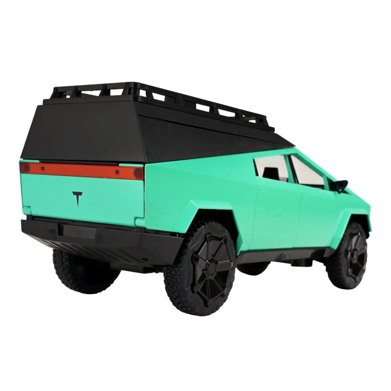 Машинка металл Tesla Cybertruck кемпинг салатовая Тесла Кибертрак 1:24 с кухней инерция звук свет (AP7727)