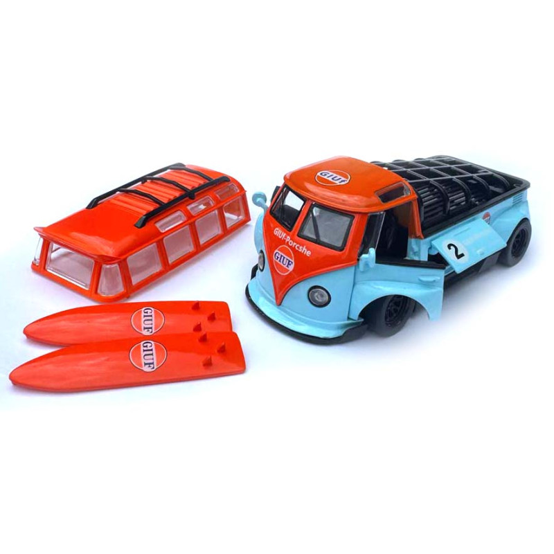 Машинка метал Volkswagen Type 2 VW кемпінг Bus червоно-голуба Фольксваген 1:32 відкр двері баг звук світло 14,5*6,6*5,5см (TK-51146)