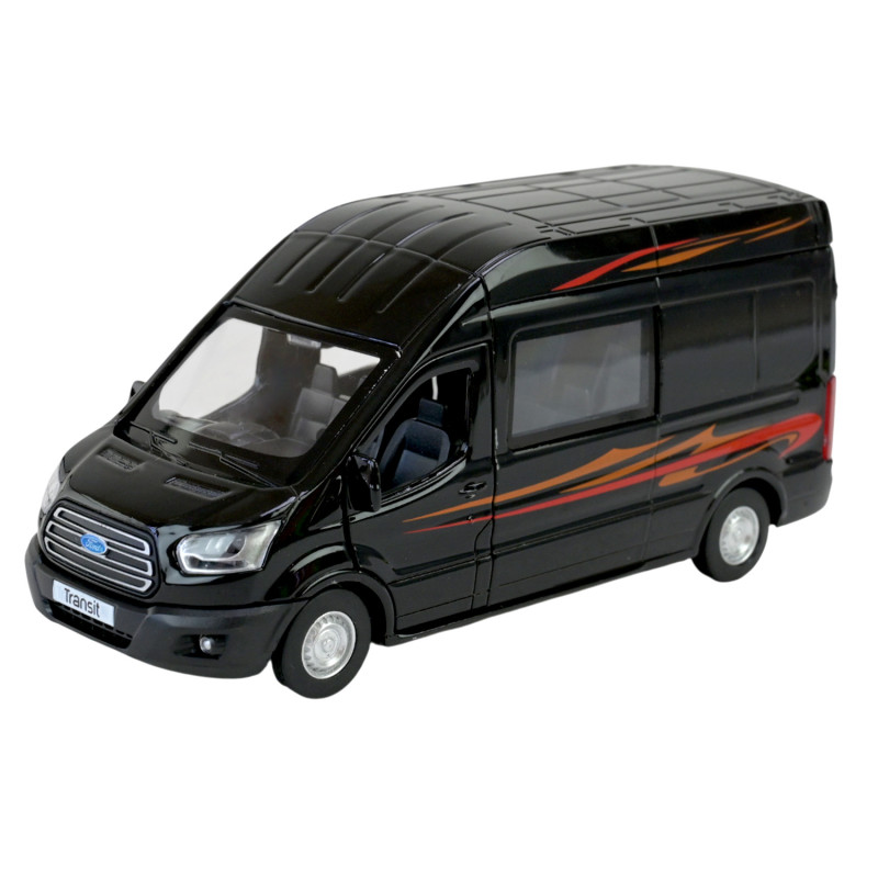 Автобус метал Ford Transit Форд Транзіт чорний 1:35 світло звук відкр двері 17*6*7,5 см (68453)