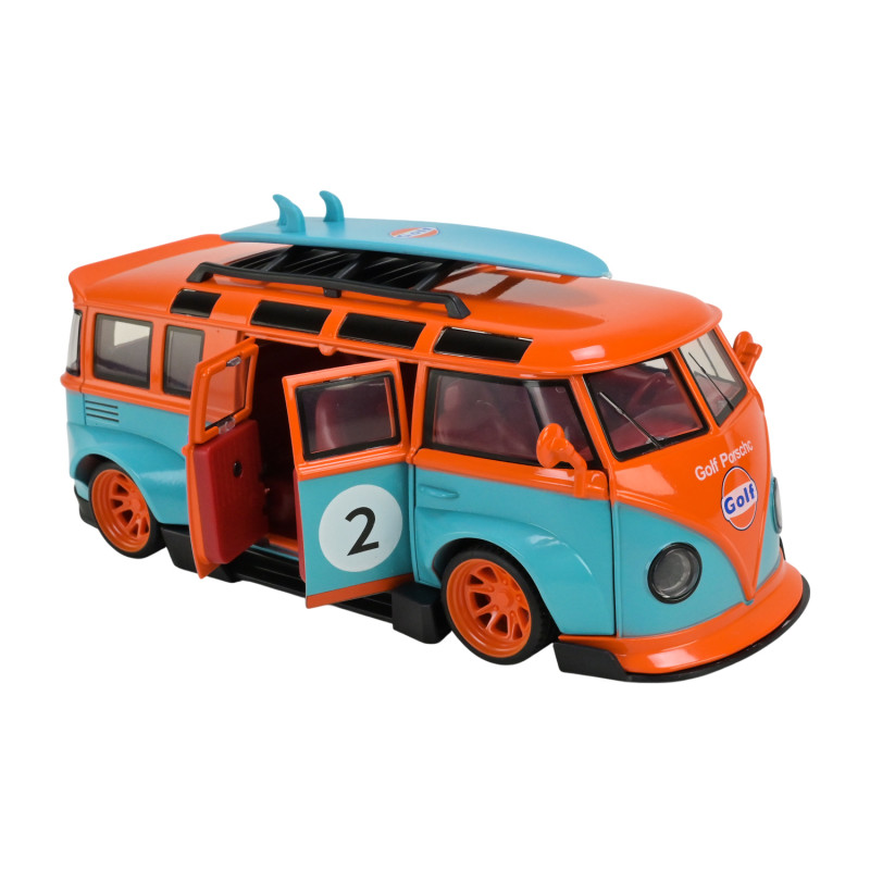 Машинка металева Volkswagen t1 bus Автопром помаранчево-блакитна 1:24 звук світло 19,5*8,5*5 см (AP7751)