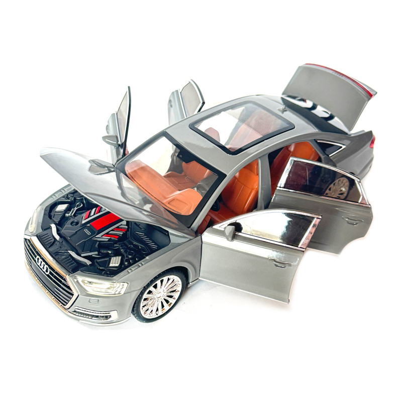 Машинка металева Audi A8 Ауді сіра 1:24 звук світло інерція відкр двері багажник капот гумові колеса 20,5*8*7см (AP-2065)