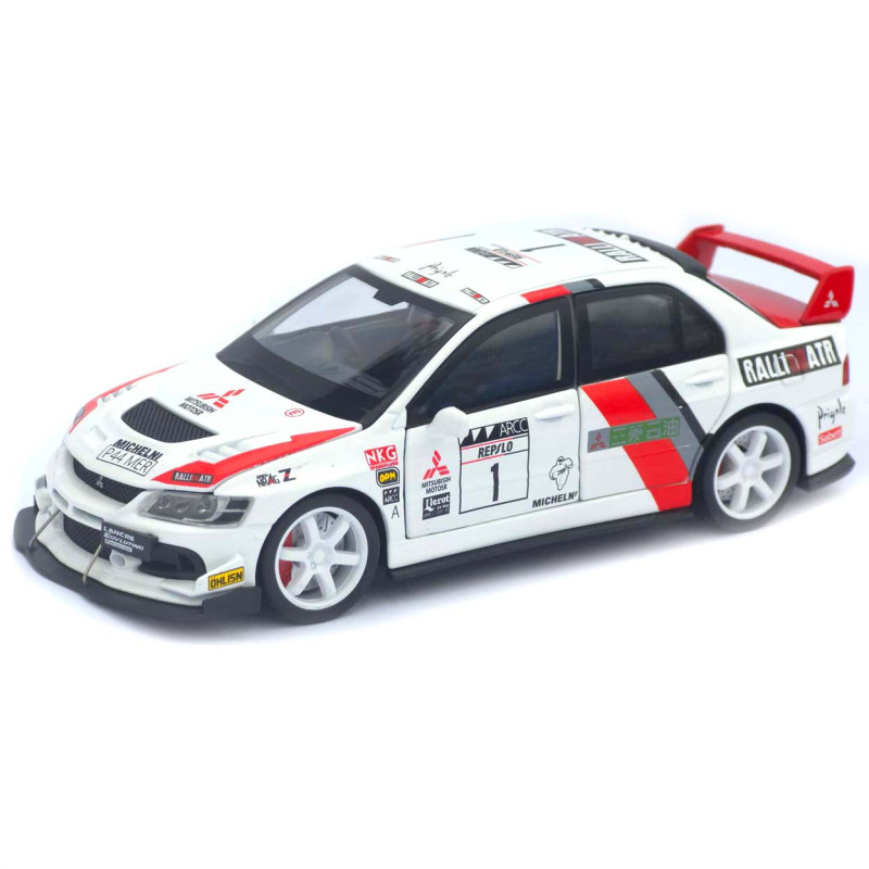 Машинка метал Mitsubishi Lancer Evolution IX біла 1:32 світло звук відч двері капот багаж (TK-13970)