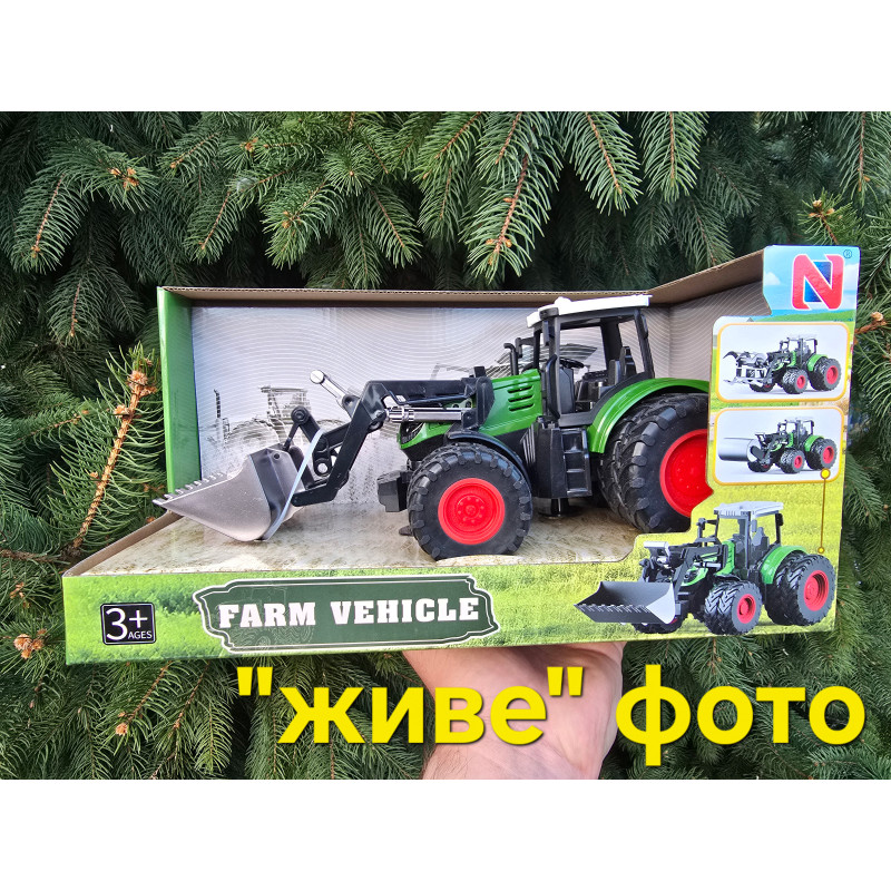 Трактор зелений 1:24 гумові колеса ківш рухомі елементи 27*15*12см (99-79 A)