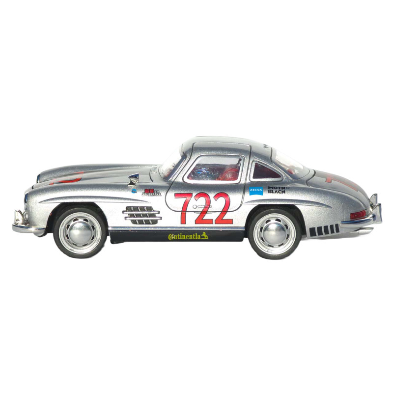 Машинка металлическая Mercedes-Benz 300 SL (W198) серебристый свет звук откр дверь капот багаж 15,5*5,5*4,5 см (TK-10447)