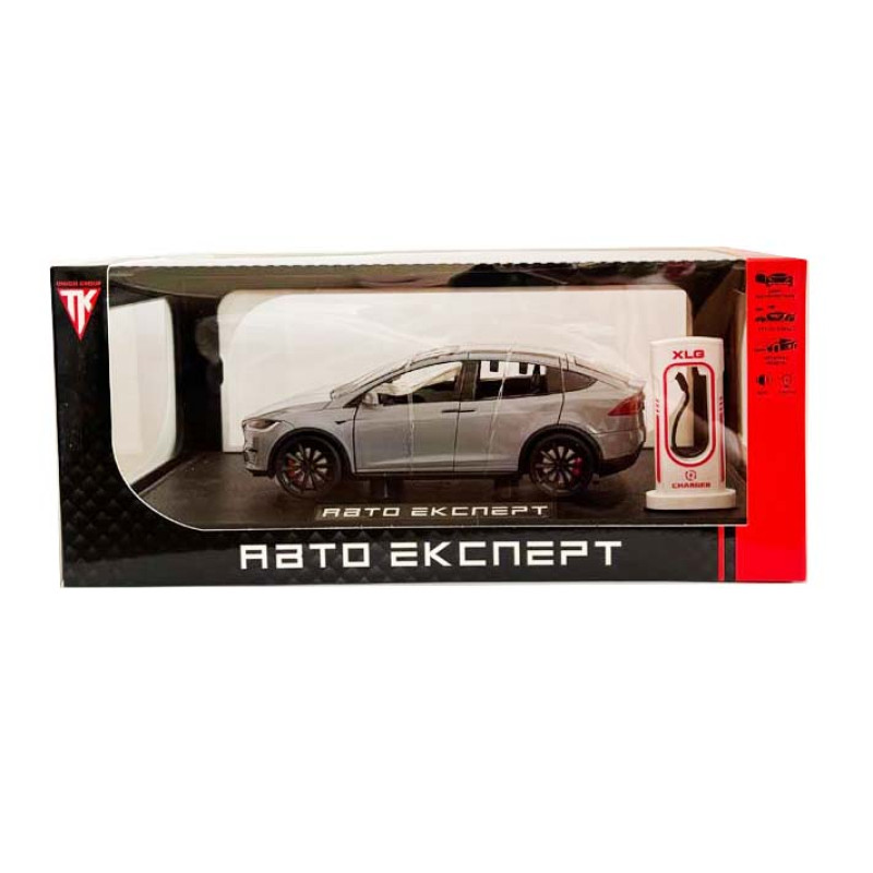 Машинка метал Tesla model X електрокар сіра Тесла 1:24 відкр двері баг капот звук світло 17,5*7,5*5,5см (EL 97188)