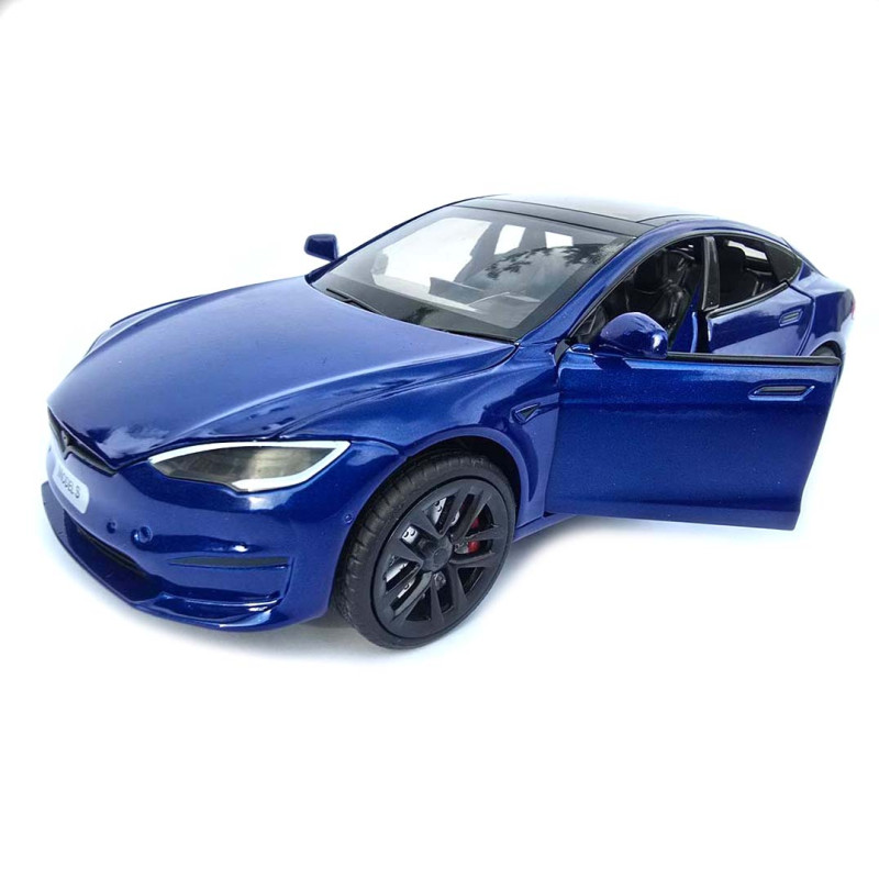 Машинка метал Tesla model S електрокар синя Тесла 1:24 відкр двері баг капот звук світло 17,5*7,5*5,5см (EL 64077)