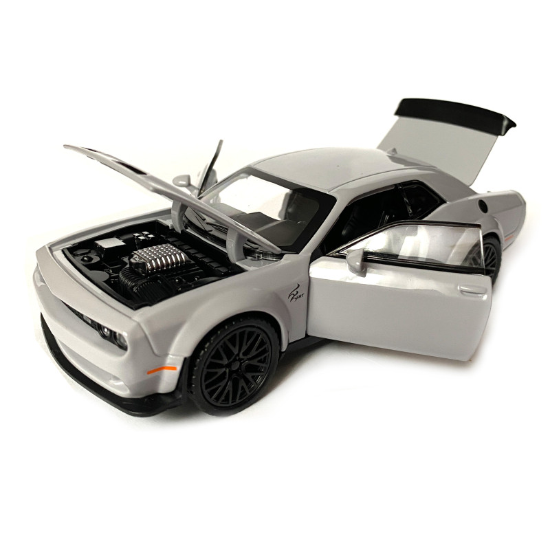 Іграшкова машинка металева Dodge Challenger SRT, Додж, сірий, звук, світло, інерція, відкр двері, багажник, капот, Автоексперт, 1:32,15*7*4,5см (50801)