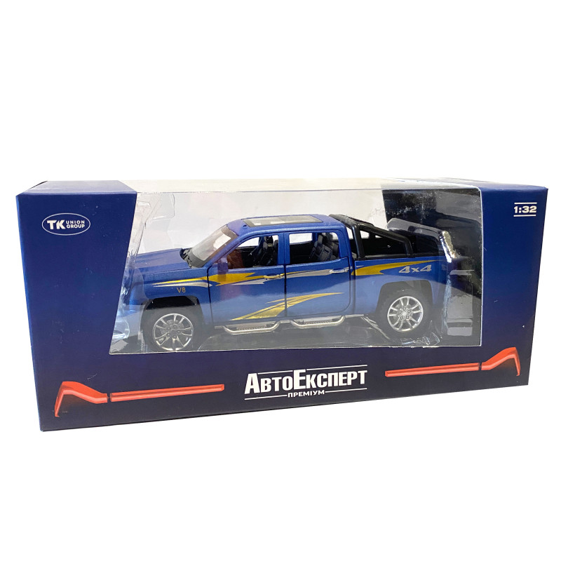 Машинка металева дитяча Chevrolet V8 Шевроле, синій, Автоексперт, 1:32, світло, інерція, відкриваються двері, багажник, капот, 17,5*5*6см (TК - 32293)