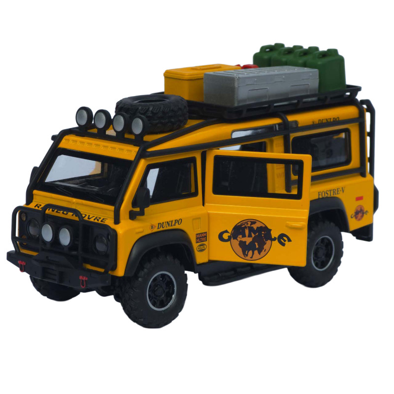 Машинка метал Land Rover Defender 110 жовтий 1:32 світло звук інерція відч двері багажник (TK-11779)