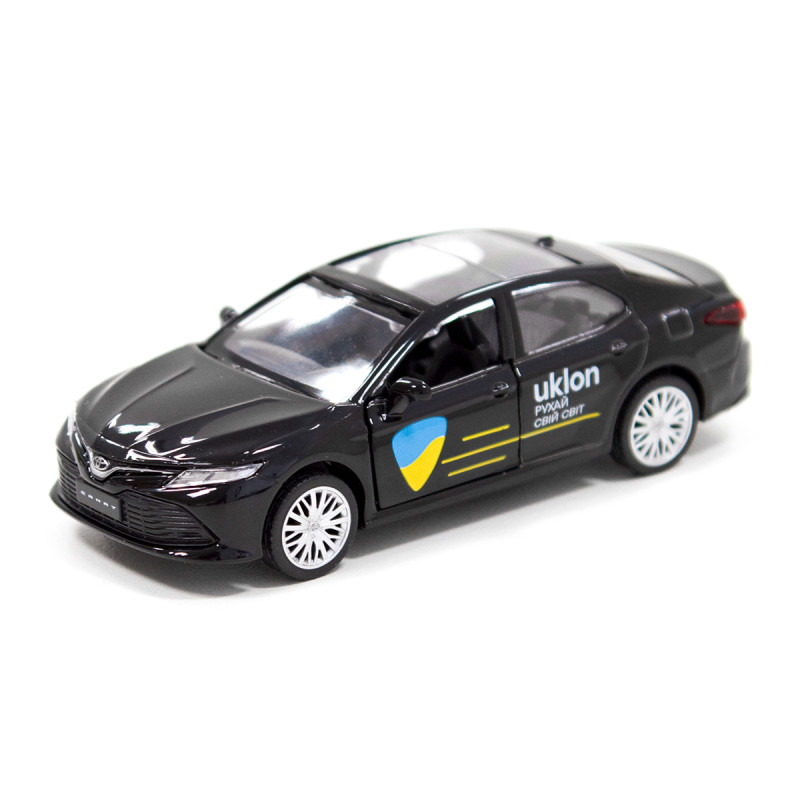 Машинка металева Toyota Camry Uklon, Тойота Кемрі Уклон, чорний, таксі, відкриваються двері, 5*11*3см (250292)