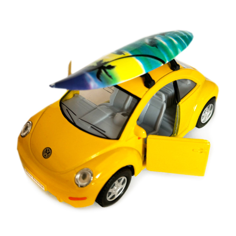 Машинка металева Volkswagen new beetle Фольксваген жук жовтий 1:36 відкр двері резинові колеса 12,5*5*6 см (KT5028WS)