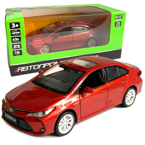 Машинка іграшкова металева Toyota Corolla Hybrid Автопром Тойота Королла гібрид, червона, світло, звук, відкр. двері, 14*6*4 см (68432)