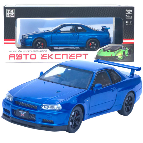 Машинка метал Nissan Skyline GT-R АвтоЕксперт синя 1:24 звук світло відкриваються двері капот багажник (1990-21)
