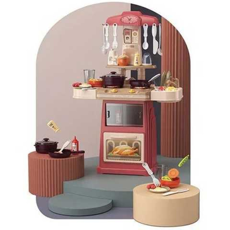 Ігровий дитячий набір Кухня "Home kitchen", 44 ел., автоматичне подання води, підсвічування, звукові ефекти, прилади, продукти (889-306)
