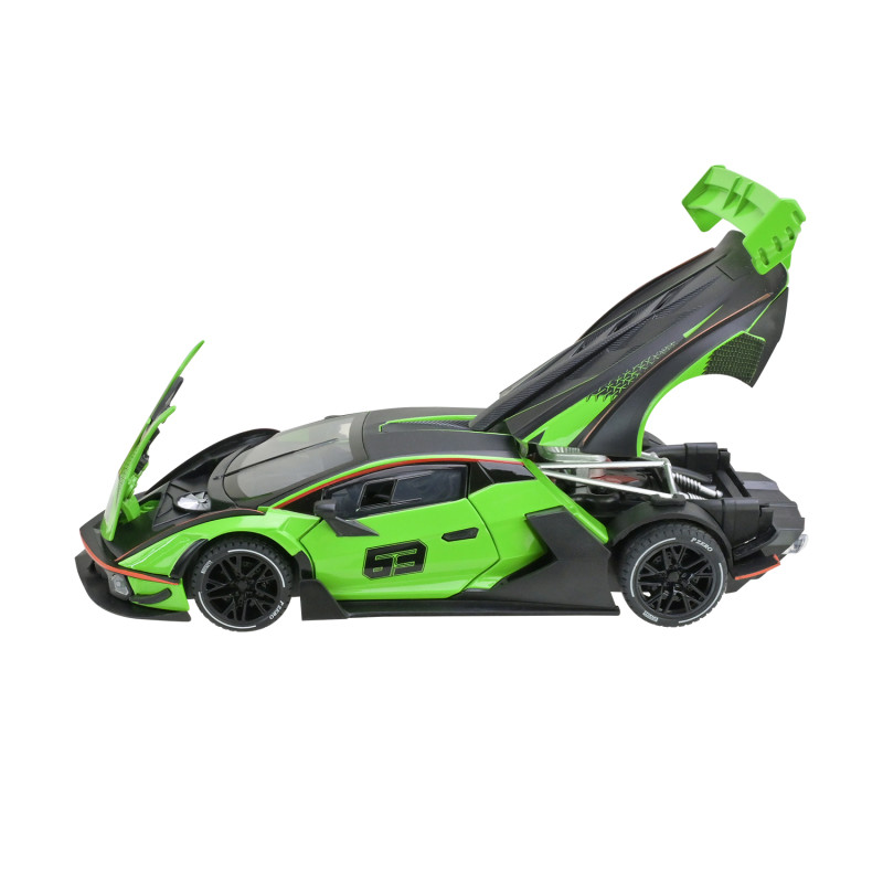 Машинка металева Lamborghini Essenza SCV12 Автопром зелена 1:24 світло звук відкр двері 22*8,5*4,5 см (AP7700)