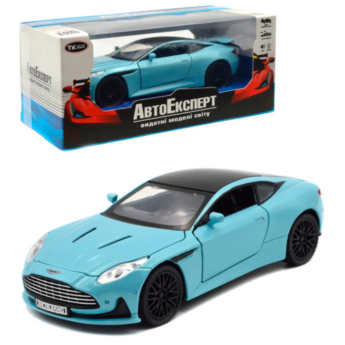 Машинка метал Aston Martin DB12 GT блакитна 1:32 світло звук 15,5*6,5*4см (84112)