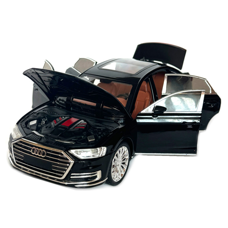 Машинка металева Audi A8 Ауді чорна 1:24 звук світло інерція відкр двері багажник капот гумові колеса 20,5*8*7см (AP-2065)