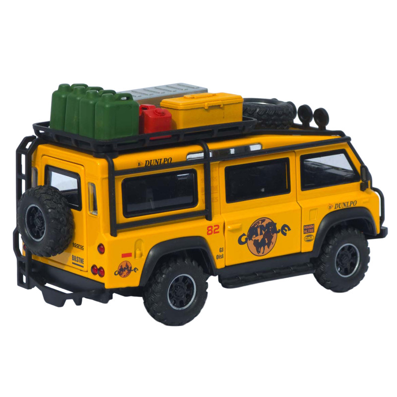 Машинка метал Land Rover Defender 110 жовтий 1:32 світло звук інерція відч двері багажник (TK-11779)