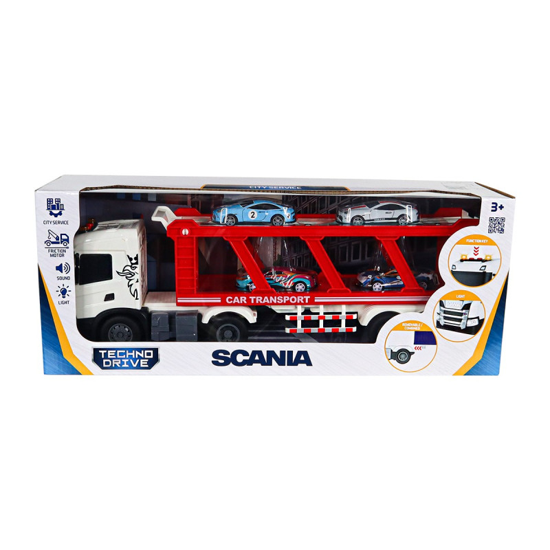 Автоперевізник Scania (4 машинки, світло, звук), Large Truck, TechnoDrive,  42х13х15 см (6414KS)