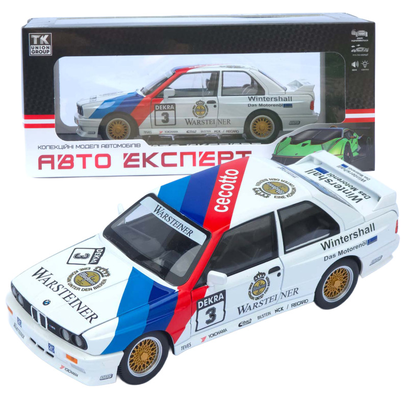 Машинка метал BMW M3 (E30) АвтоЕксперт біла 1:24 світло звук відкр двері капот багажник (1558-25)