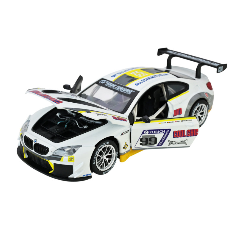 Машина метал BMW M6 GT3 біла БМВ 1:24 Автопром світло звук відкр.двері 21*8,5*5,5см (68278A(W))