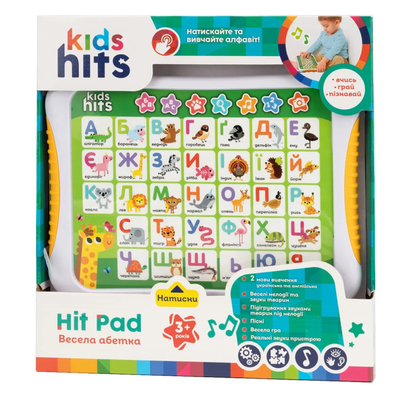 Планшет Kids Hits Весела Абетка укр та англ мови цифри кольори фігури тварини 24*17, 6*2см (KH01/003)