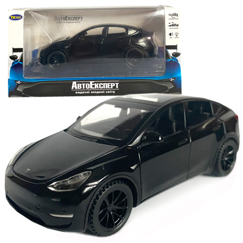 Іграшкова машинка металева Tesla Y, тесла, чорна, звук, світло, інерція, откр двері, багажник, капот, Автоексперт, 1:32, 14,5*6*6см (ТК-16723/39110)