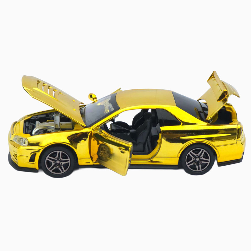 Машинка метал Nissan Skyline GT-R (R34) АвтоЕксперт золотиста хром 1:32 звук світло інерція (ТК-9360)