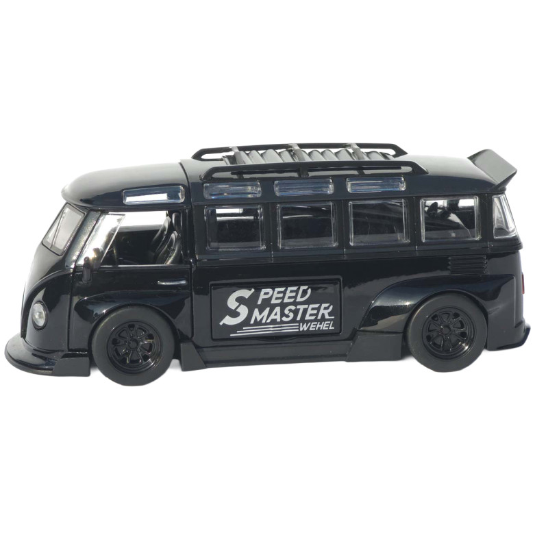 Машинка метал Volkswagen Type 2 (T1) чорна 1:32 світло звук інерція відч двері 2 дошки (TK-19102)