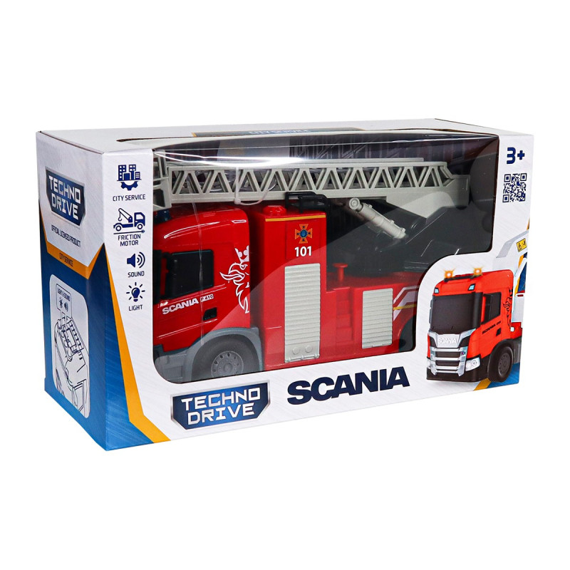 Пожежна машина Scania (світло, звук, функція води), Big Truck, TechnoDrive, 31х10х16 см (6407KS)