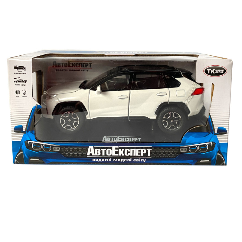 Іграшкова машинка металева Toyota RAV4 Sport, Тойота рав спорт, біла, звук, світло, інерція, відкр двері, багажник, капот, Автоексперт, 1:32,14,5*7*6см (40962)